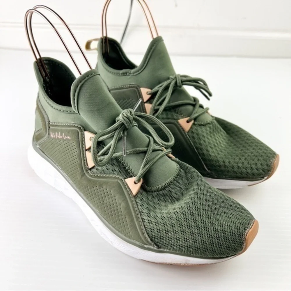 US Polo Assn Womens 7.5 Lace Up Lightweight Shoes Green White Athletic Trainers